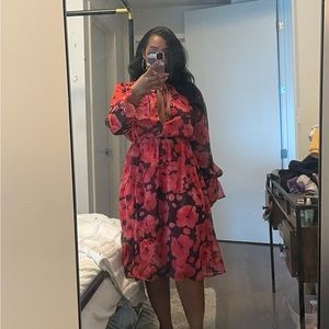 Red flower dress with keyhole top